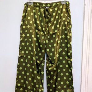 Anthropologie polka dot satin lounge pants, size L